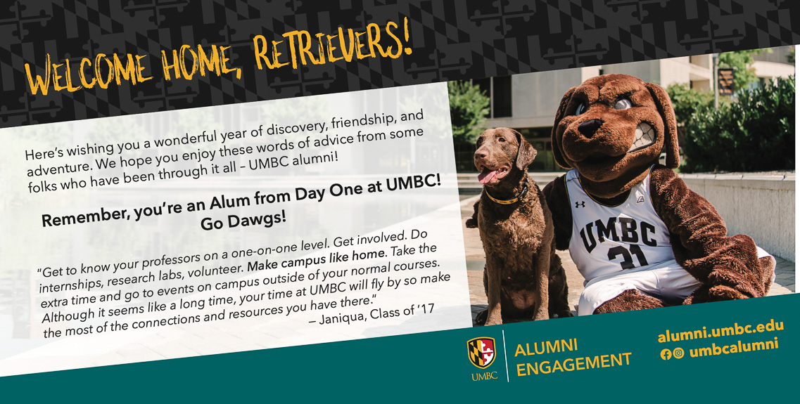 sample of photography and design together for Welcome Home Retrievers alumni engagement welcome message