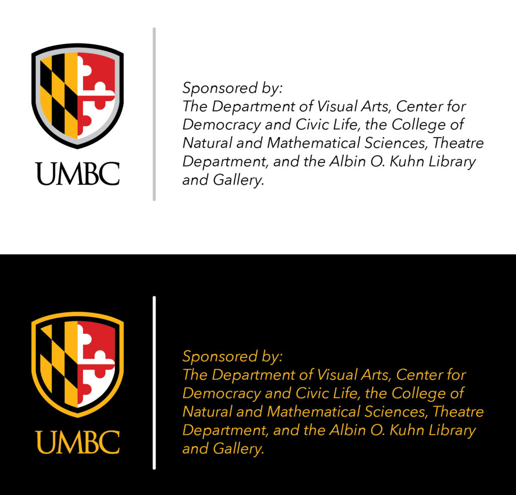 Two examples showing how to use the UMBC logo with multiple sponsorships